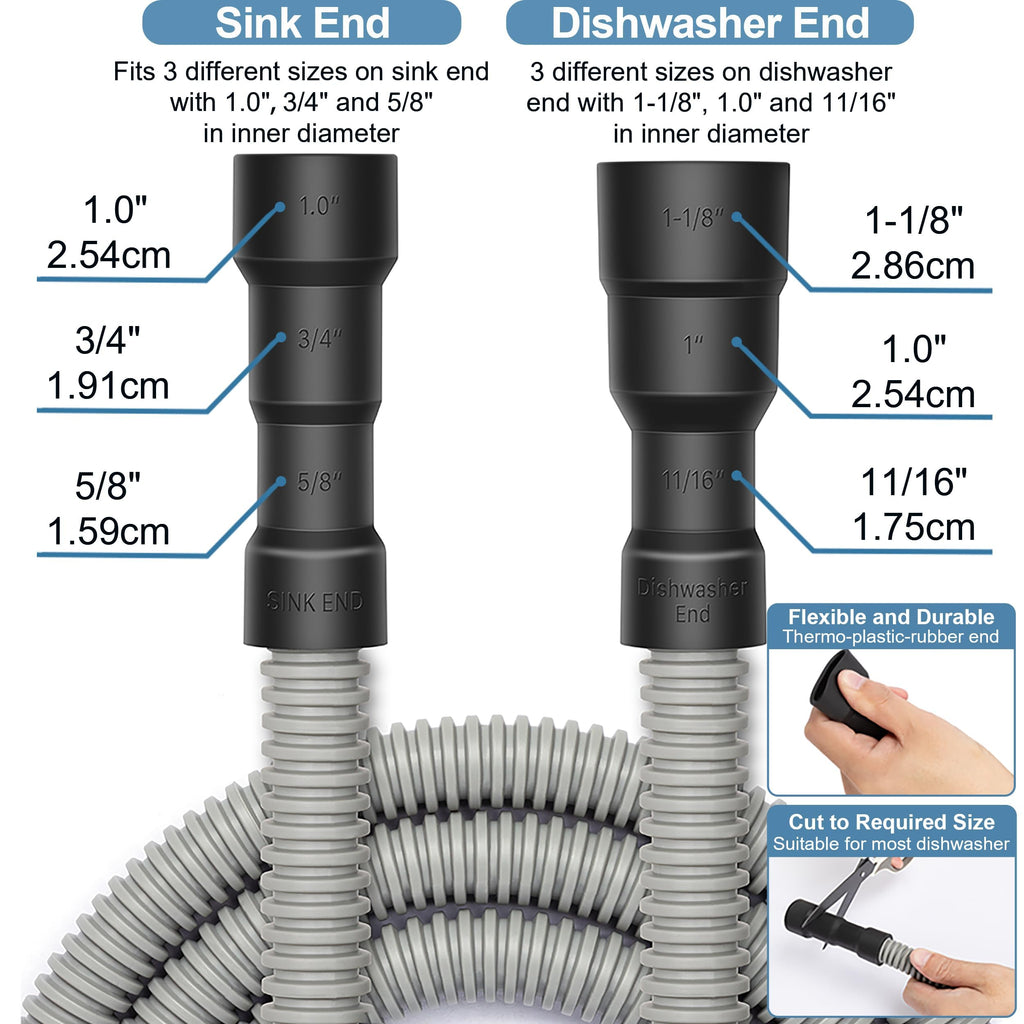MyLifeUNIT Universal Dishwasher Drain Hose, 10 Ft Dishwasher Discharge Hose Extension, Corrugated and Flexible Dishwasher Hose Drain Replacement with 2 Clamps, Fits 11/16",1" and 1-1/8"