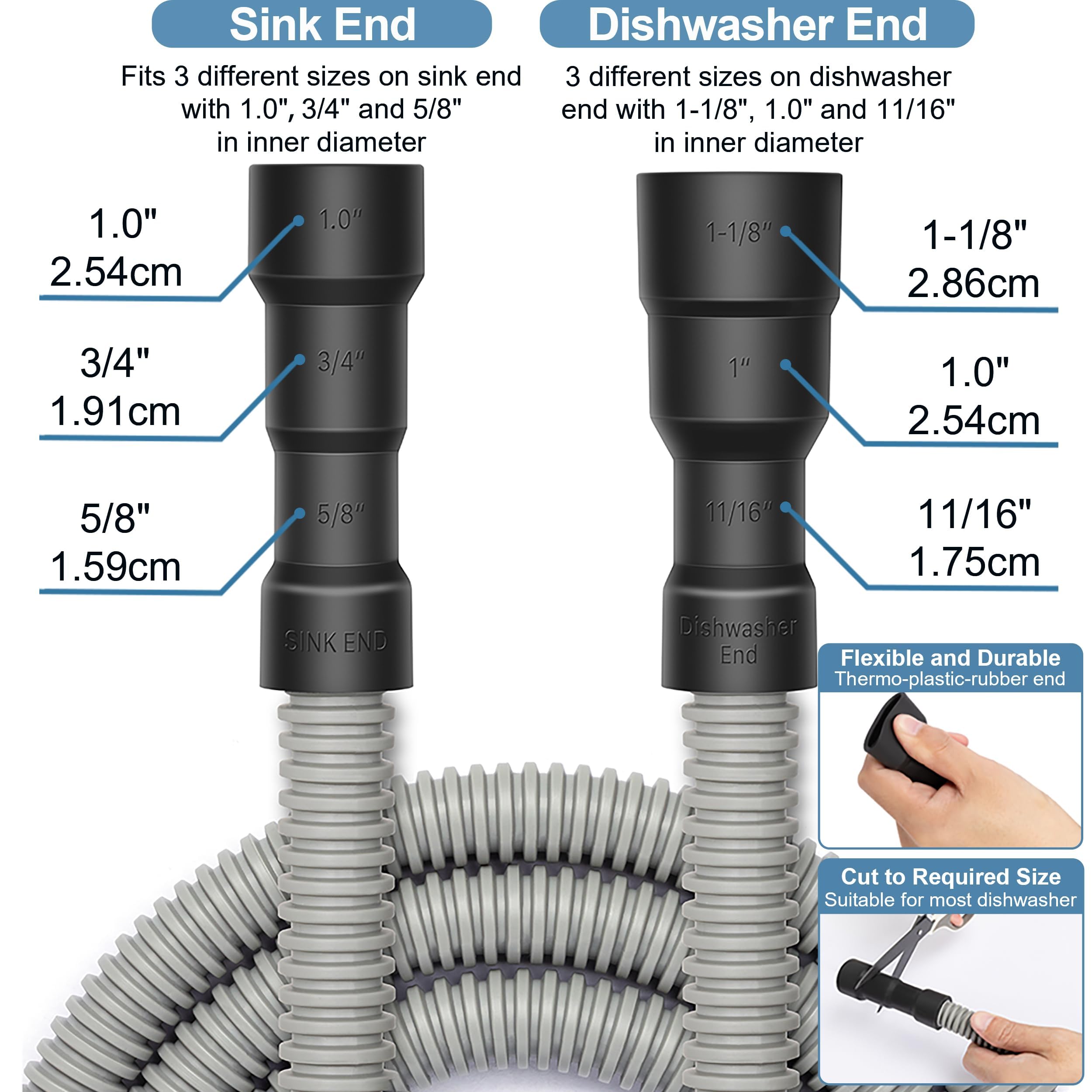 MyLifeUNIT Universal Dishwasher Drain Hose, 10 Ft Dishwasher Discharge Hose Extension, Corrugated and Flexible Dishwasher Hose Drain Replacement with 2 Clamps, Fits 11/16",1" and 1-1/8"