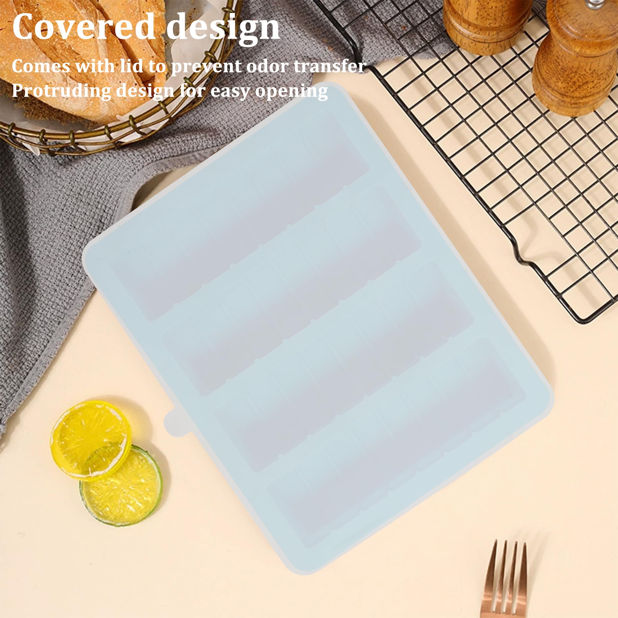 Sidosir 2PCS Butter Silicone Mold with Lid, Non-Stick Butter Mold Tray for Making Butter,Butter Mold with Measurements for Chocolate Making and Homemade Cakes Baking (Large with Measurements)