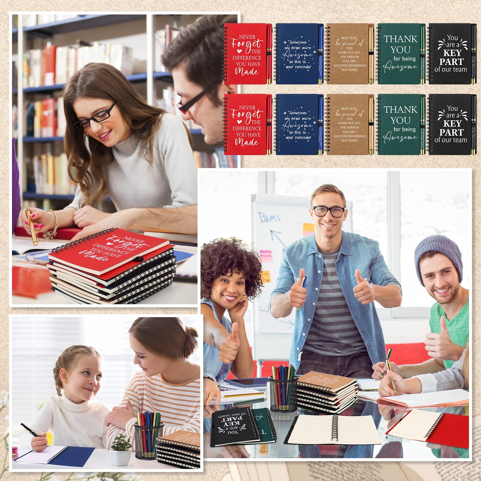 20 Pcs/10 Set Thank You Gifts Bulk Motivational Spiral Notebook and Inspirational Ballpoint Pen Employee Appreciation Journals Notepads Funny Ballpoint Pen Set for Office School Staff Coworker Teacher