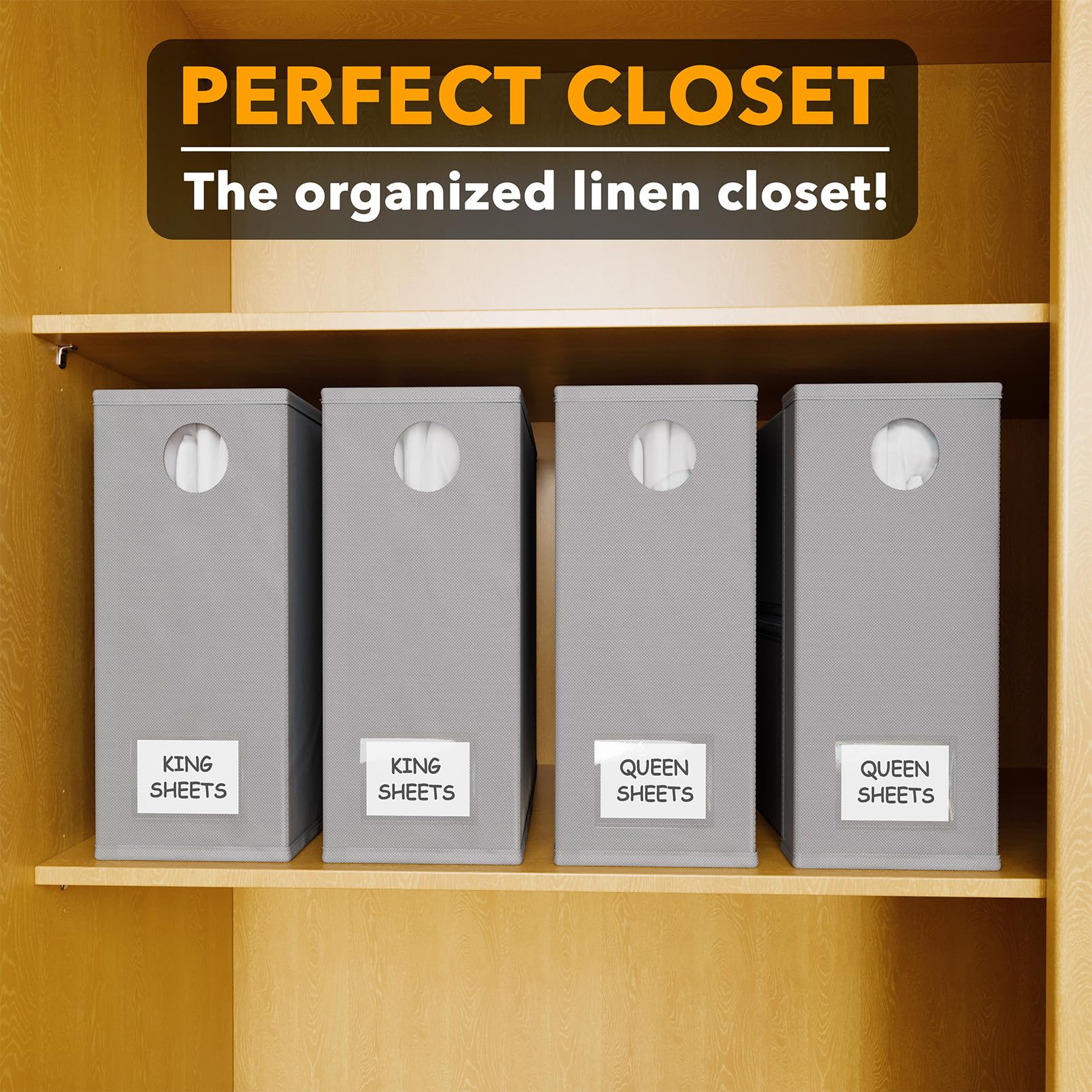 SpaceAid 4 Pack Bed Sheet Organizers and Storage, Foldable Organizer for Linen Closet, Sheets Set Folder Keeper with Window XL (Queen & King Size) Organizing Bedding Container, Gray (91ZDSN-SL01-G4)