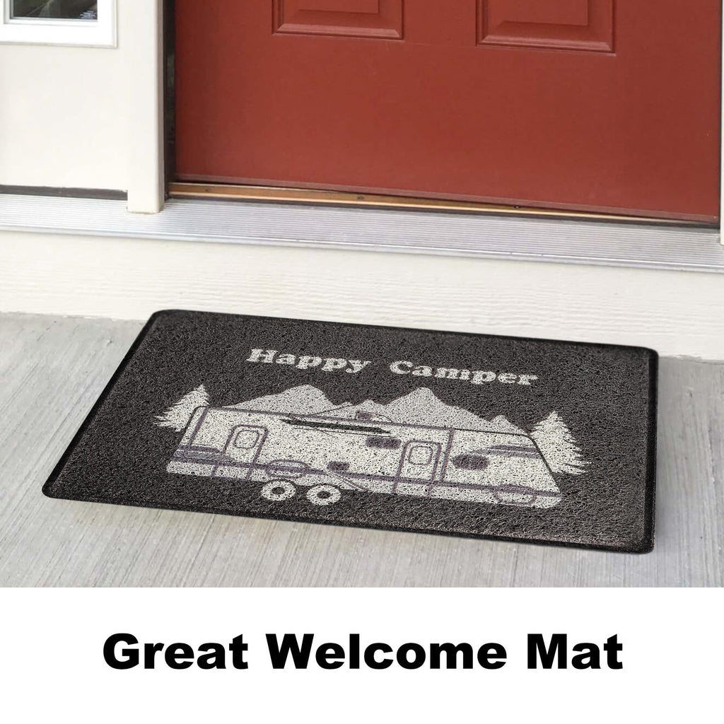 Aucuda Happy Camper RV Door Mat for Indoor Outside Entrance, Camper Entrway Rugs Welcome Mat for Front Door,RV, 24"x16" Non-Slip Front Door Mat for Summer, Camping Door Mat Traps Dirt&Liquid, Grey Car
