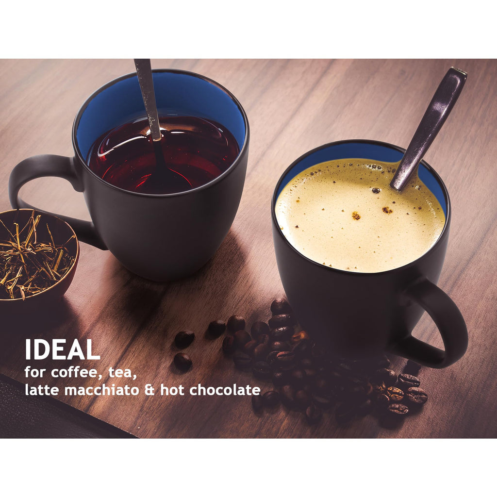 MIAMIO - 6 x 350 ml Stoneware Coffee Mug/Cup Set - Le Papillon Collection (Black-Colorful)