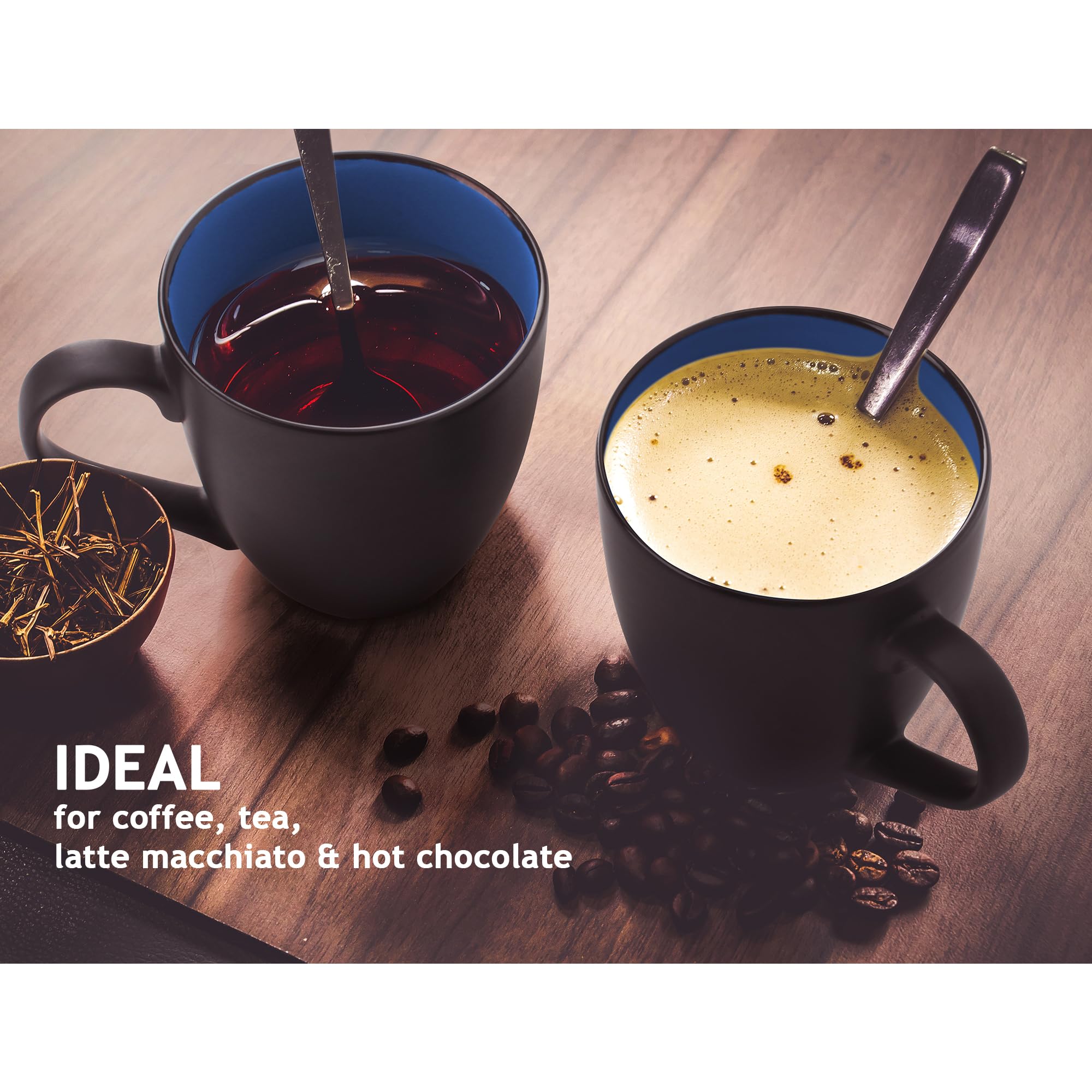 MIAMIO - 6 x 350 ml Stoneware Coffee Mug/Cup Set - Le Papillon Collection (Black-Colorful)