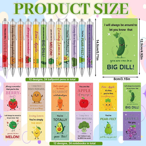 24 Sets Employee Appreciation Gifts Bulk Inspirational Mini Notebook with Pens Cute Fruit Vegetable Pun Design Motivational Pocket Notepads Positive Gifts for Coworker Staff Volunteer Teacher Student