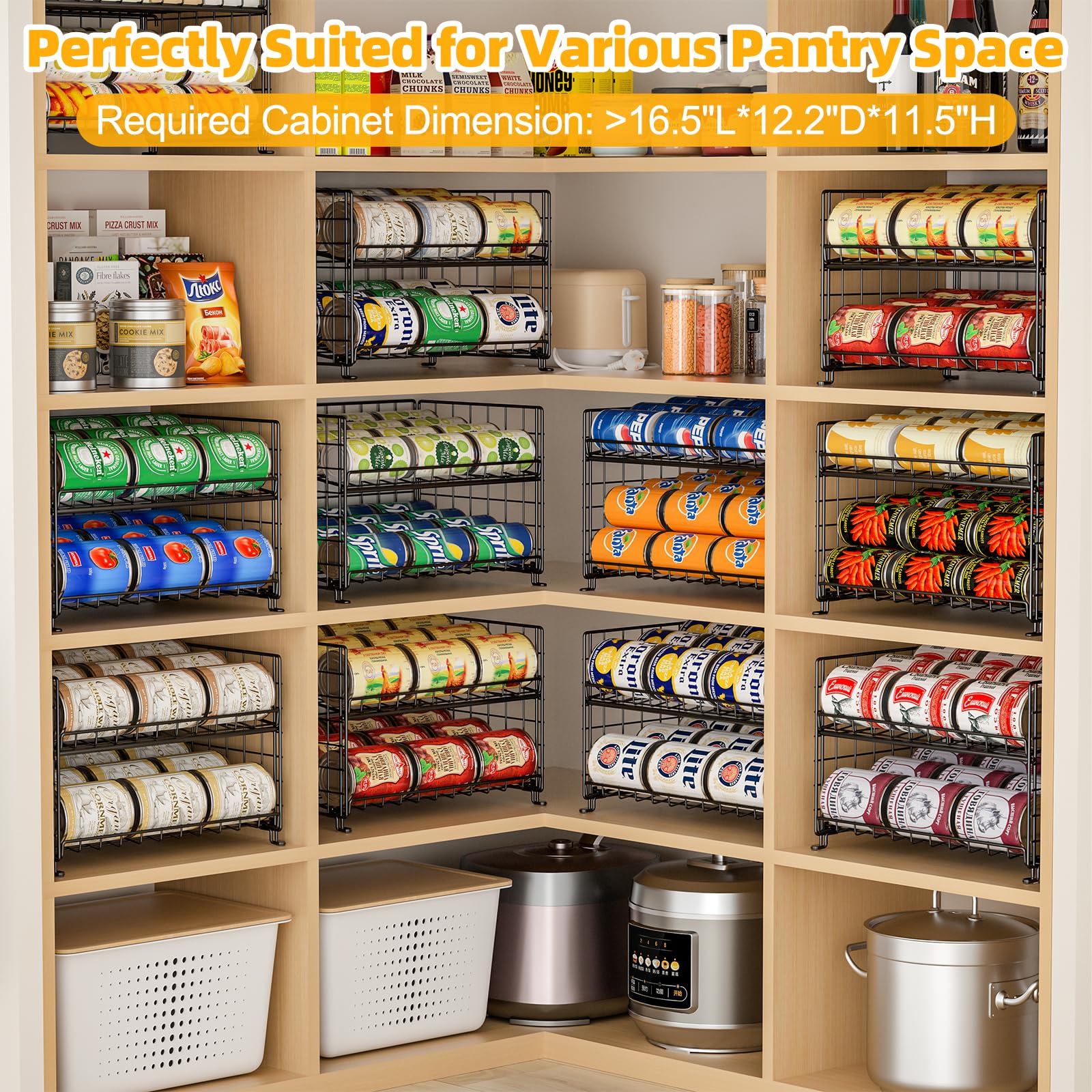 2-Pack Stackable Can Rack Organizer, Storage for Kitchen Pantry Cabinet, Holders for Food, Multifunctional Dispenser for Snacks Soda