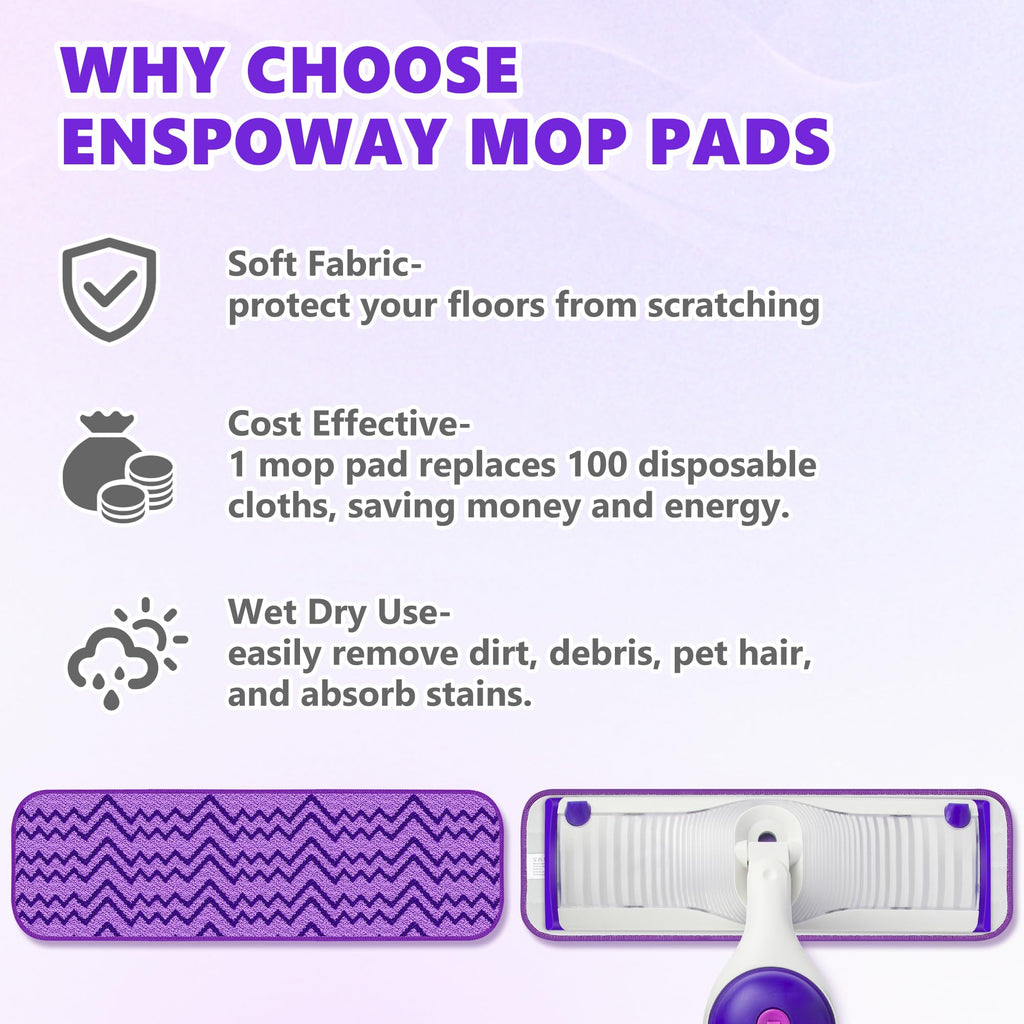 6 Pack Reusable Mop Pads Compatible with Swiffer PowerMop - Enspoway Microfiber Washable Mopping Pad Refills for 13" 14" 15" Mop Multi-Surface Wood Floor Cleaning - Purple