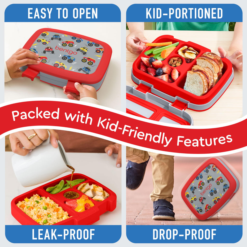 Bentgo Kids Prints Leak-Proof, 5-Compartment Bento-Style Kids Lunch Box - Ideal Portion Sizes for Ages 3 to 7 - BPA-Free, Dishwasher Safe, Food-Safe Materials - 2021 Collection (Trucks)