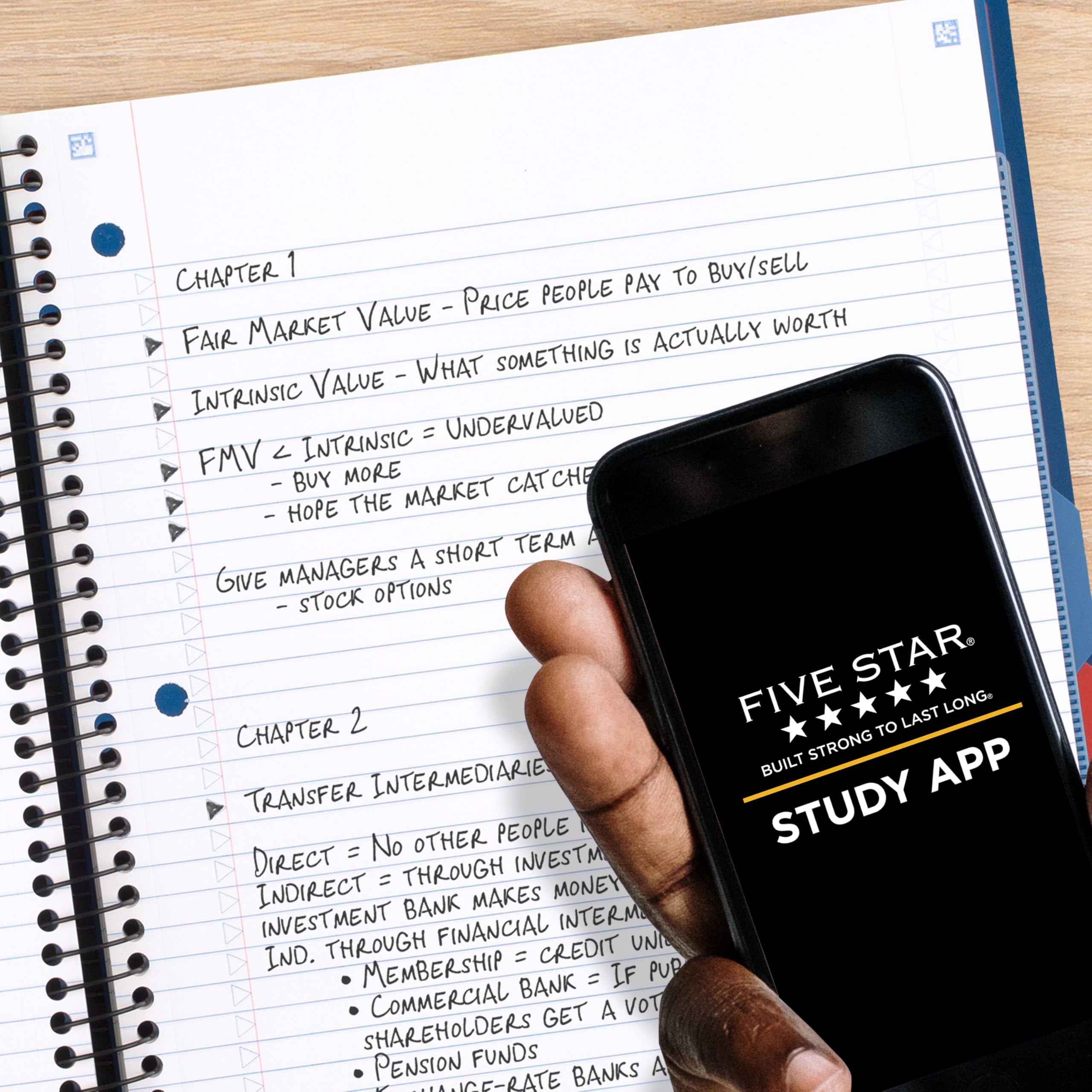 Five Star Advance Spiral Notebook-Standard Size, 5 Subject, College Ruled, 8.5 x 11 Inch Sheet Size, Black (73144)