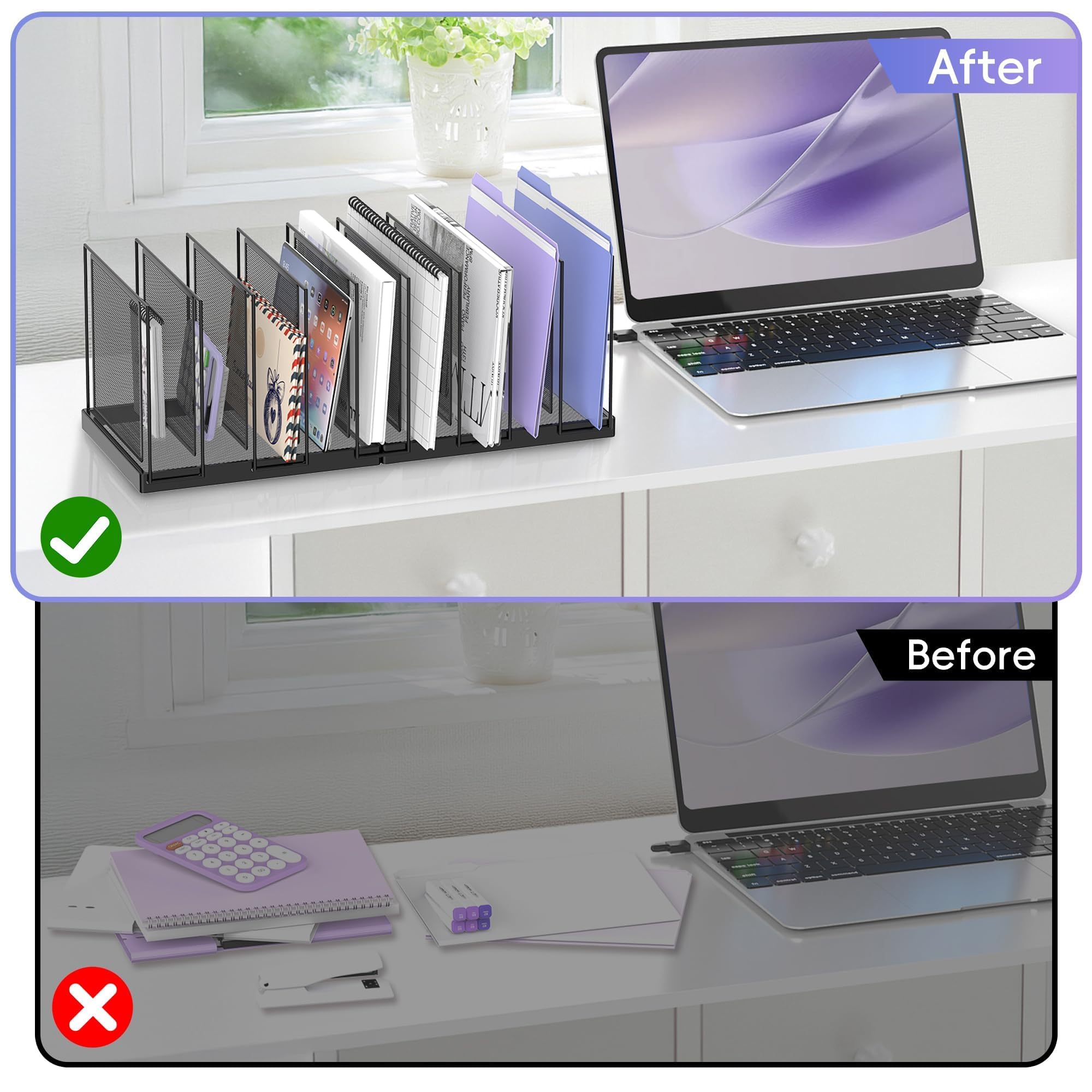 JMHUD 9-Section Desk File Organizer, Vertical File Holder, Mesh Desktop File Folder Metal File Binder Organizer Stand for Office Home Classroom, Black