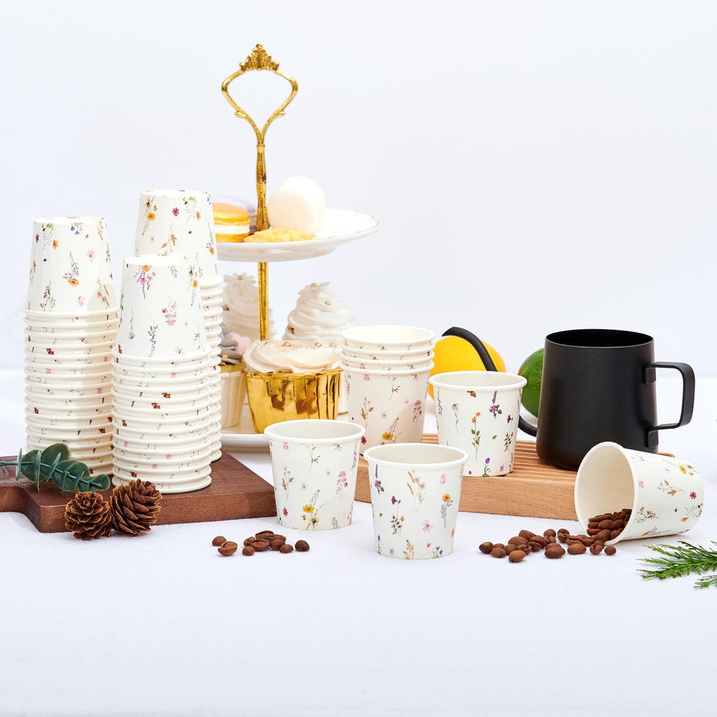 Crisky 150 Pack Paper Bathroom Cups 3oz Disposable, Elegant Design Floral Small Mouthwash Cups, Hot/Cold Beverage Coffee, Dessert for Birthday Parties, Home-use, Picnics, Ceremonies Any Events