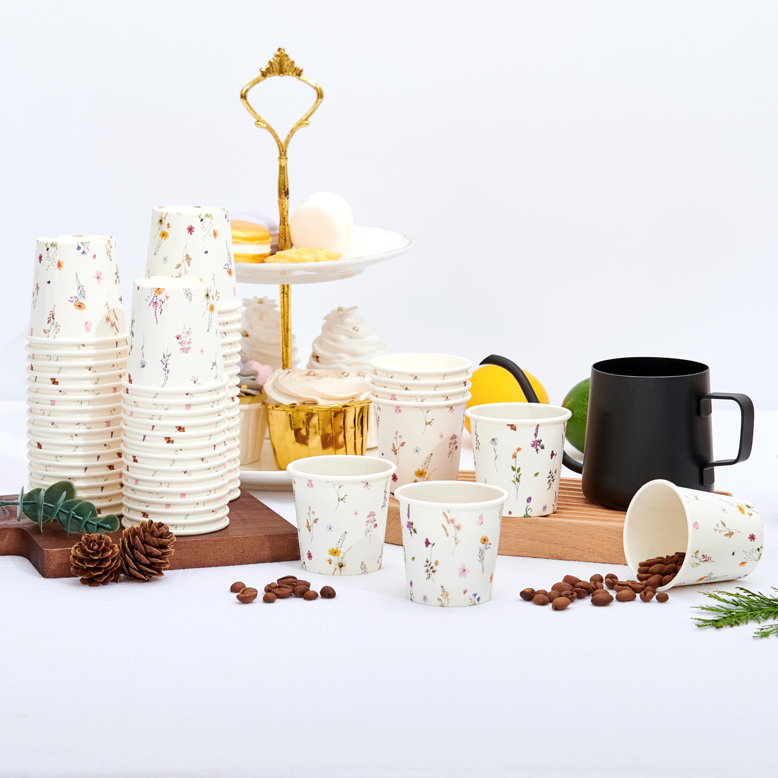 Crisky 150 Pack Paper Bathroom Cups 3oz Disposable, Elegant Design Floral Small Mouthwash Cups, Hot/Cold Beverage Coffee, Dessert for Birthday Parties, Home-use, Picnics, Ceremonies Any Events