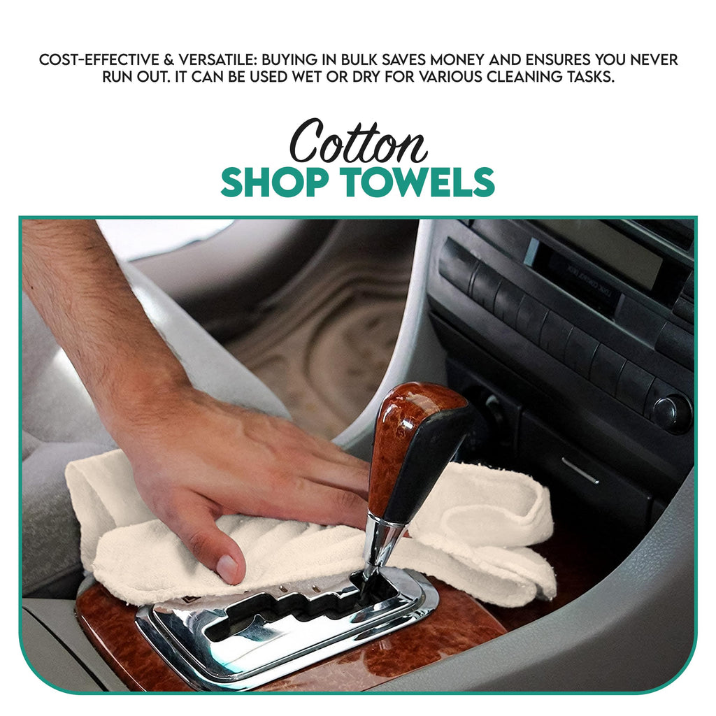 ZUPERIA Shop Towels (14" x 12" Inches - Pack of 100) Commercial Grade Cleaning Rags Bulk for Garages, Automobiles, Industries and Homes (White)