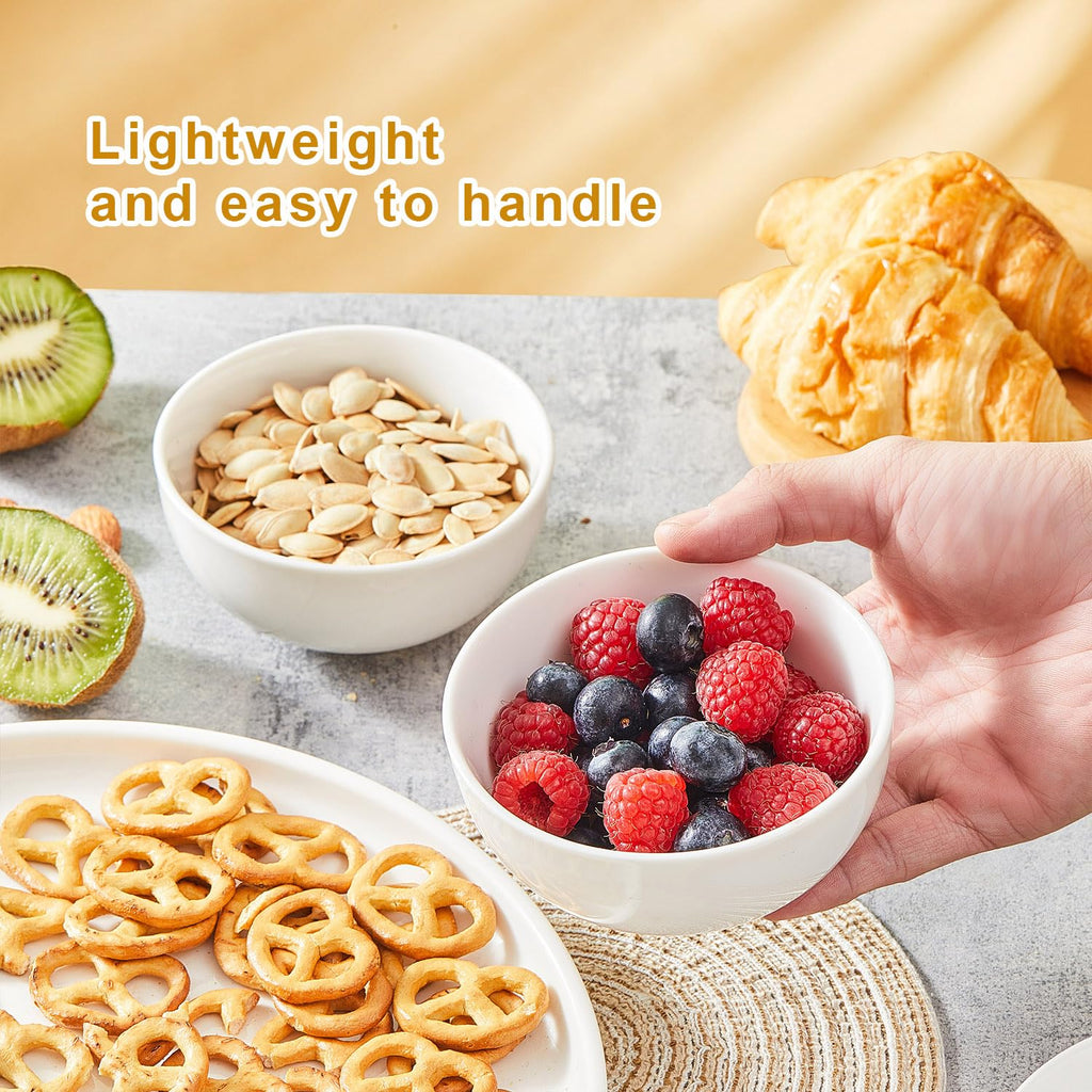 Antokueh White 4.5in Small Ceramic Bowls, 12 OZ, Ice Cream Bowls Set of 6 for Dessert, Rice, Jello, Pudding, Yogurt, Dishwasher/Microwave Safe