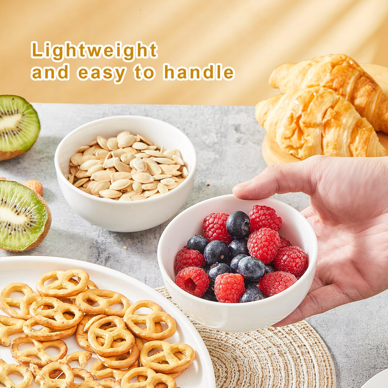 Antokueh White 4.5in Small Ceramic Bowls, 12 OZ, Ice Cream Bowls Set of 6 for Dessert, Rice, Jello, Pudding, Yogurt, Dishwasher/Microwave Safe