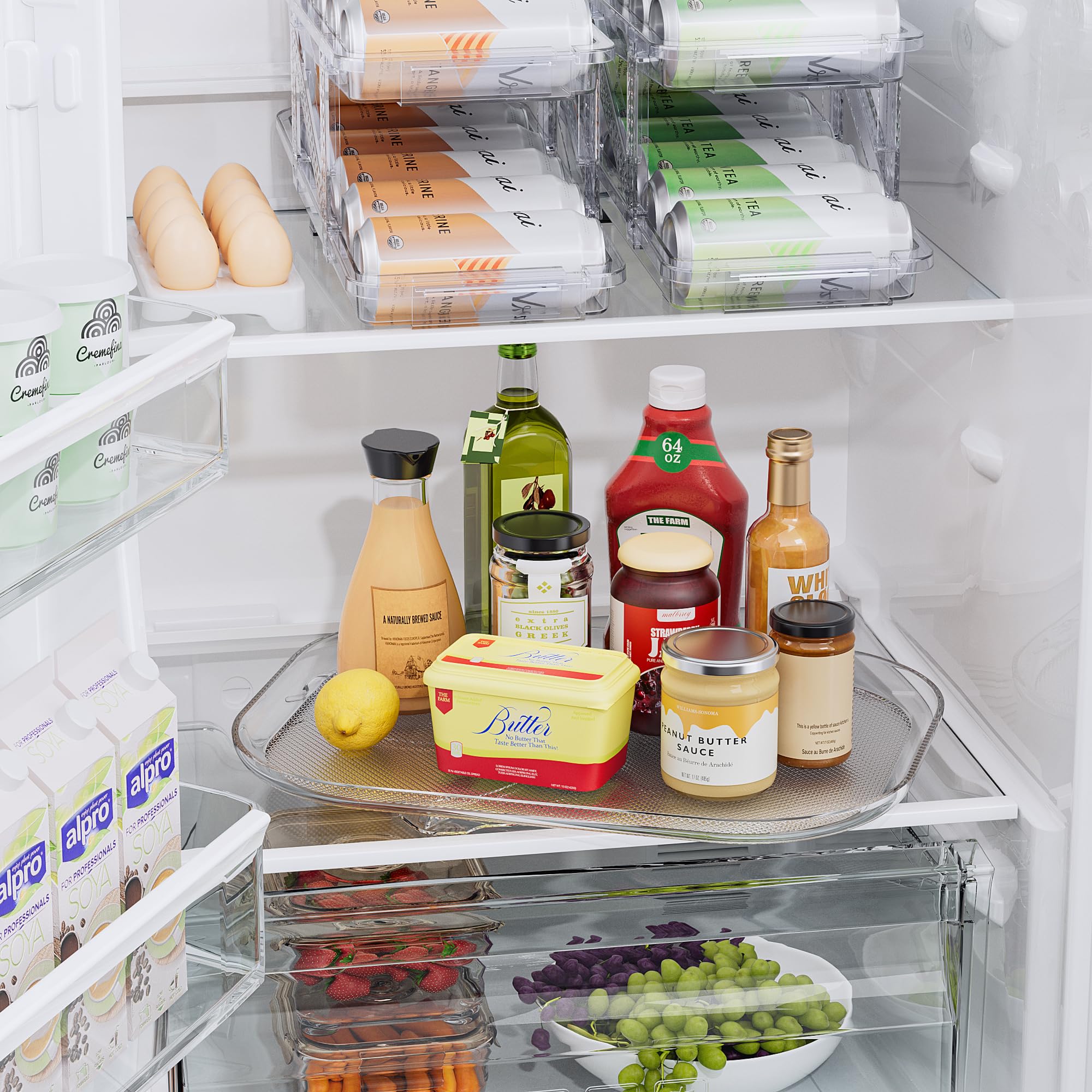 LAMU 14.56''x11'' Lazy Susan Turntable Organizer for Refrigerator, Clear Rectangle Lazy Susan, Condiment Organizer for Fridge Organizers and Storage, Cabinet, Pantry, Countertop, 1 Pack