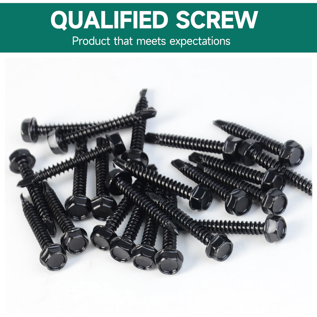EASTPUK 100Pcs #8 x 1 Sheet Metal Screws, 410 Stainless Steel Self Drilling Hex Head Black Self Tapping Screws for Metal with Drill Bit