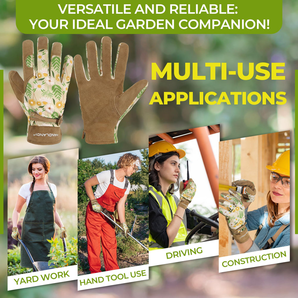 HANDLANDY Gardening Gloves for Women, Breathable Ladies Thorn Proof Leather Garden Yard Gloves Best Gift for Gardeners