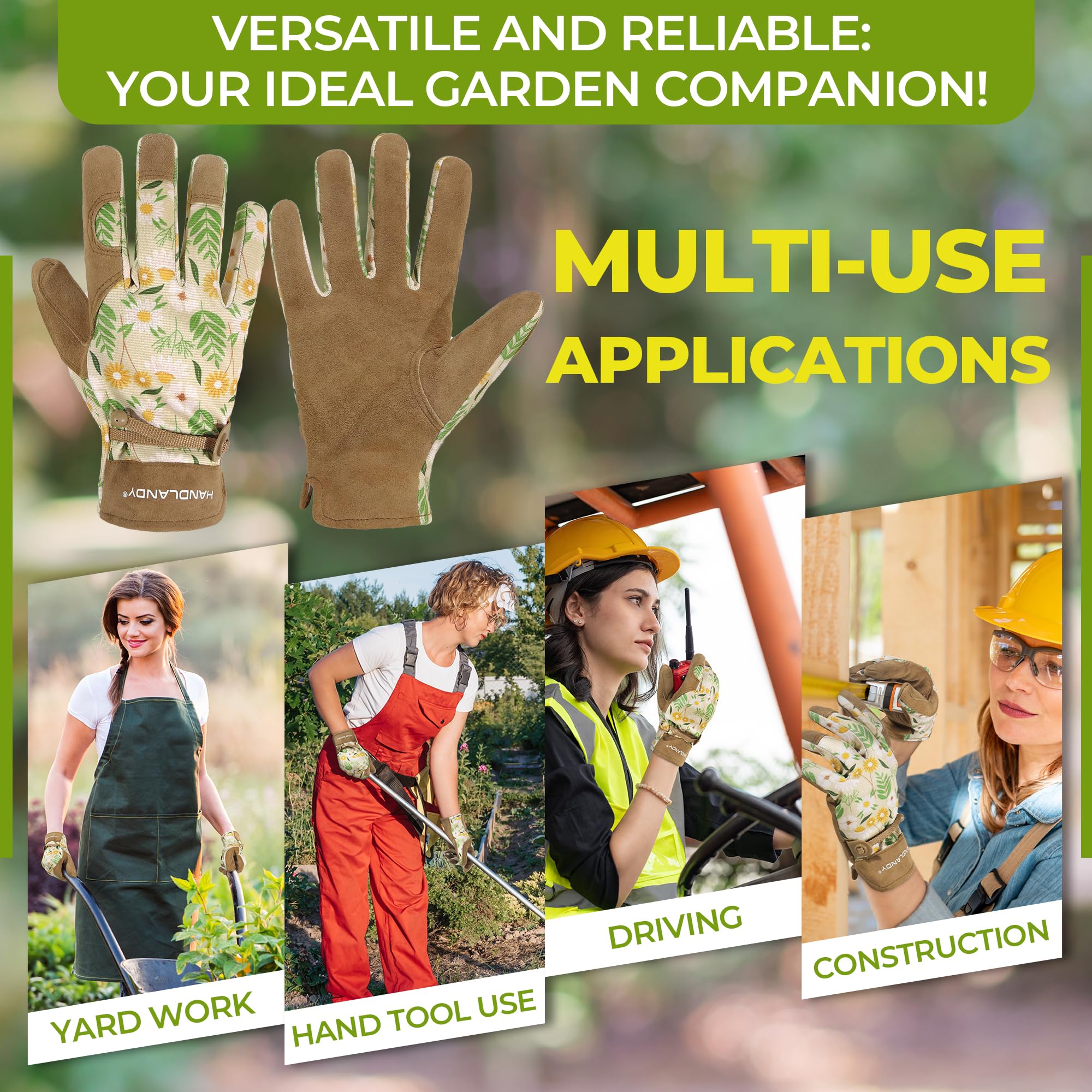HANDLANDY Gardening Gloves for Women, Breathable Ladies Thorn Proof Leather Garden Yard Gloves Best Gift for Gardeners