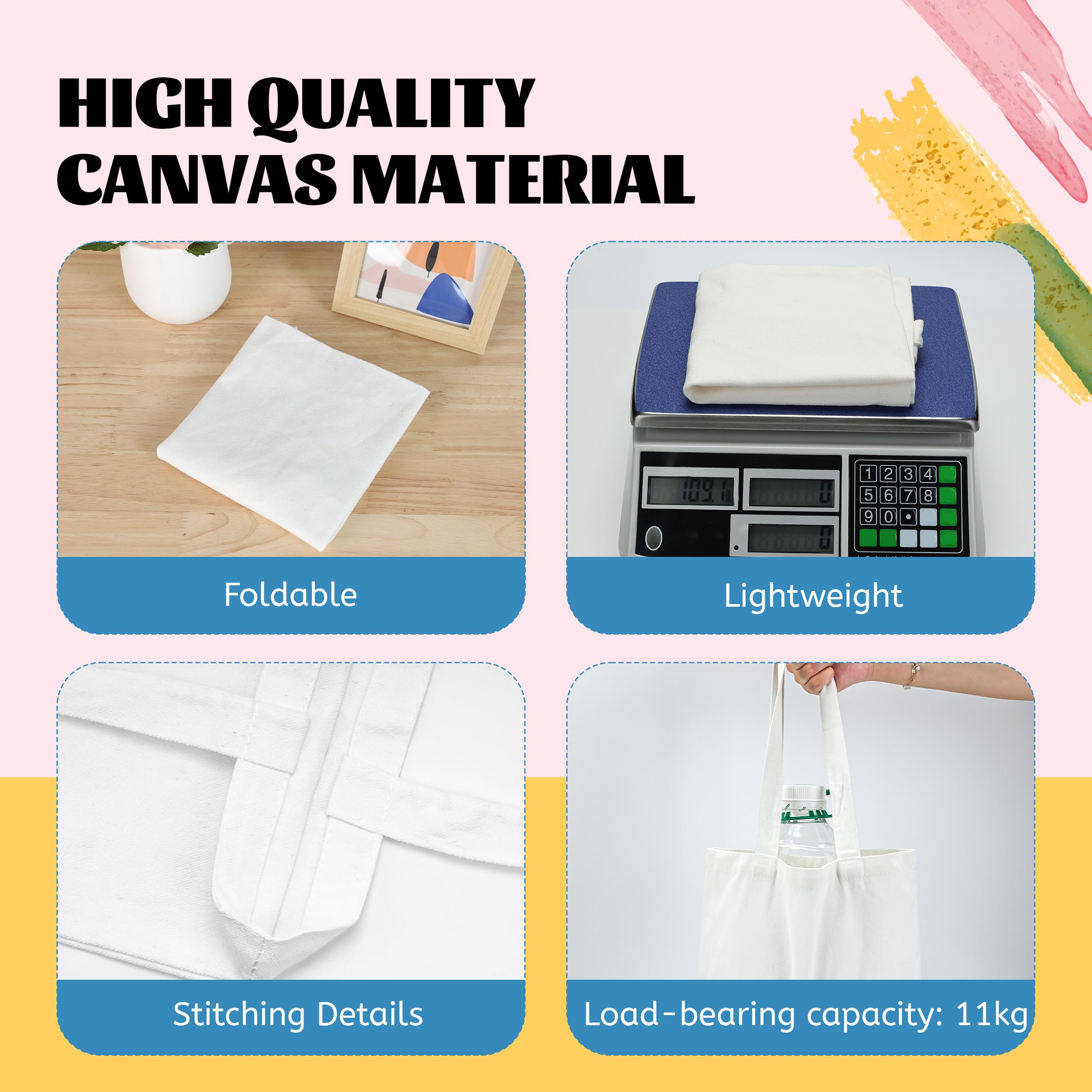 Joyclub 20 Pack Sublimation Tote Bags Blanks Polyester Canvas Tote Bags Reusable Grocery Bags to Decorate Painting Crafting Sublimation DIY For Gift Halloween