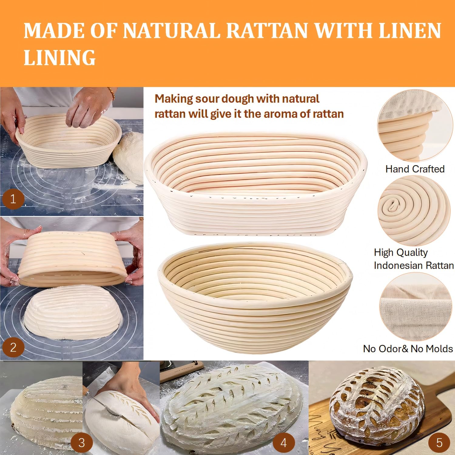 Sourdough Starter Kit,Proofing Basket of two,9 in Round &10 in Oval Banneton proofing Basket set with Silicone Bread Sling, Dough Scrapers, lame,Sourdough Jar,Perfect Bread Making Kit