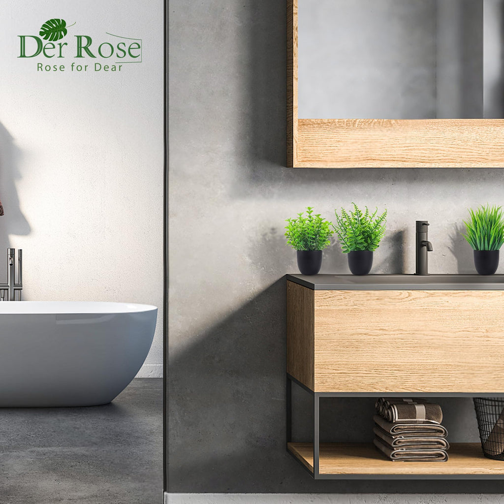 Der Rose Fake Plants 4 Packs Small Artificial Plants Black Faux Plants for Bathroom Home Office Shelf Kitchen Coffee Table Accessories Decor Indoor