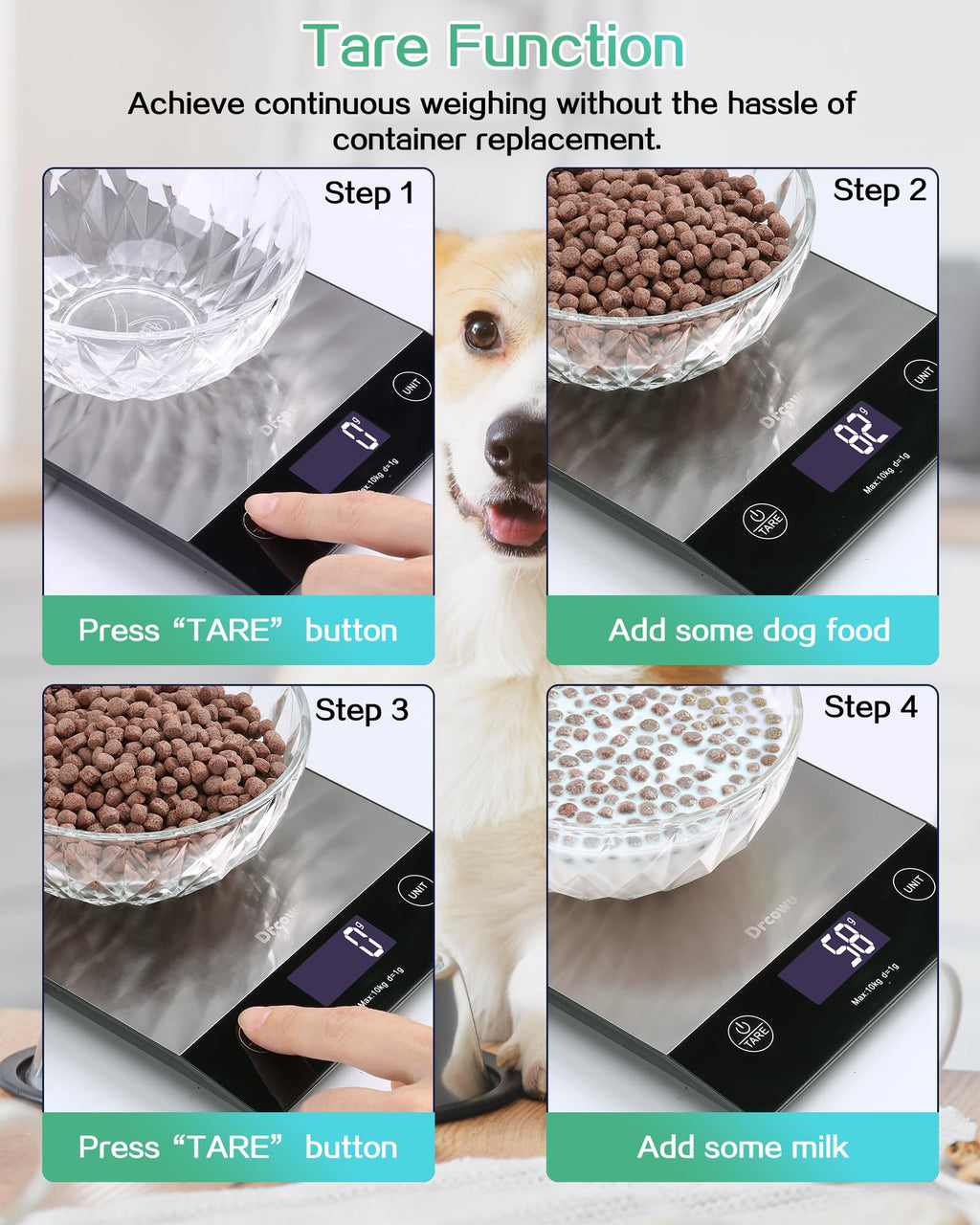Drcowu Large Display Food Kitchen Scale, 10kg Digital Scales for Baking, Cooking, Keto and Meal Prep, Balance Alimentaire, Food Weight Scale with 1g Accuracy and LCD Backlit, Easy to Read, Gram and Oz