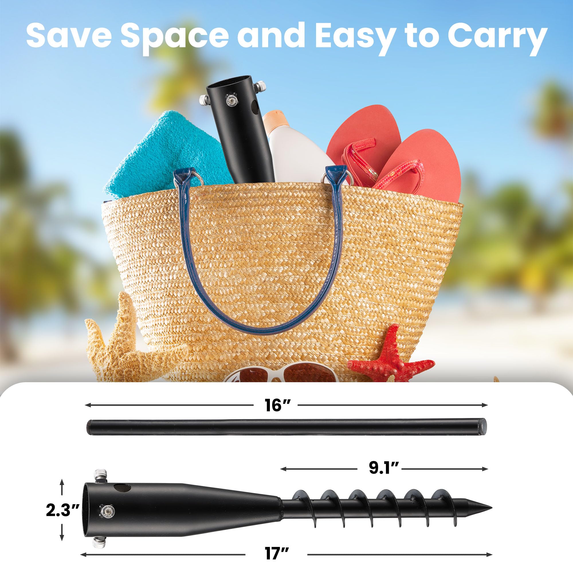 Lcokeiy Beach Umbrella Sand Anchor - Heavy Duty Outdoor Umbrella Holder No Dig Ground Umbrella Base - Sturdy and Reliable 2.3" Inner Diameter, Black (1 Pack)