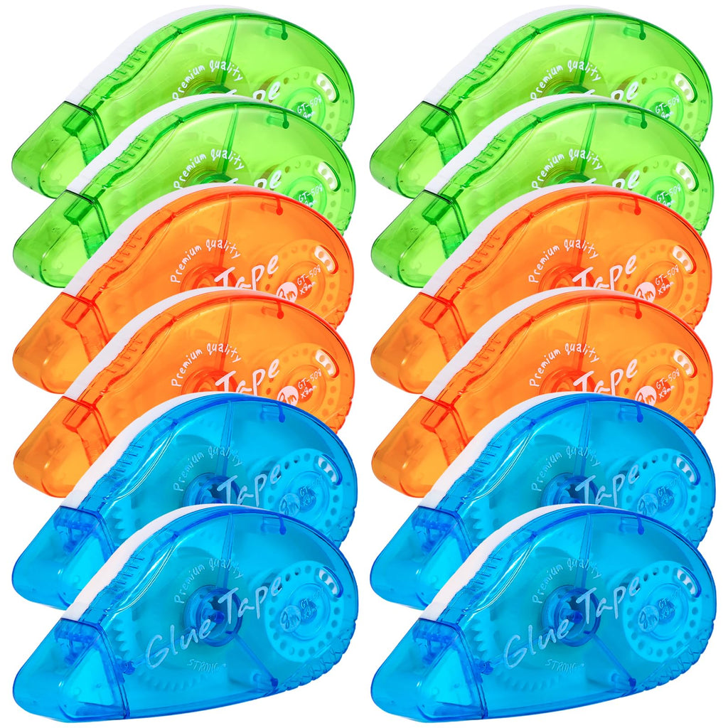 12 Pack Double Sided Tape Roller, Craft Glue Tape Roller Scrapbooking Tapes Creative Adhesive Dispenser Runner for Scrapbooking Supplies, Crafts and Arts Projects (0.32in x 26.3ft)