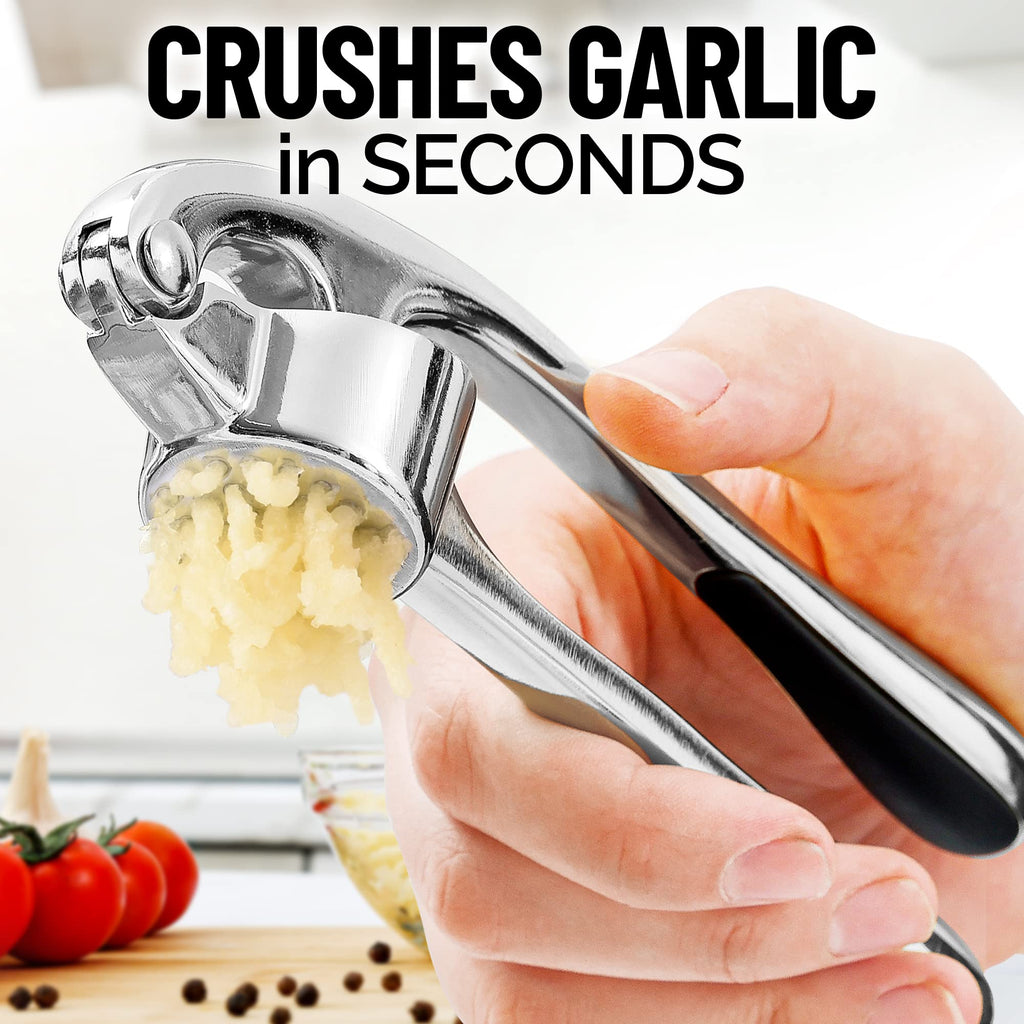 Zulay Kitchen Garlic Press with Soft, Easy to Squeeze Ergonomic Handle - Garlic Mincer Tool with Sturdy Design Extracts More Garlic Paste - Easy to Clean Garlic Crusher and Ginger Press (Chrome)