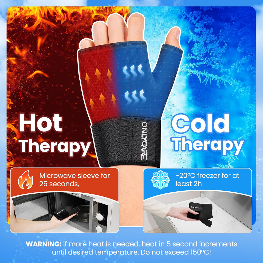 ONLYCARE Wrist Ice Pack Wrap for Carpal Tunnel Relief, Soft Gel Hot Cold Therapy Wrist Brace, Hand & Thumb Freeze Sleeve for Hand Injuries, Achilles Tendonitis, Tenosynovitis
