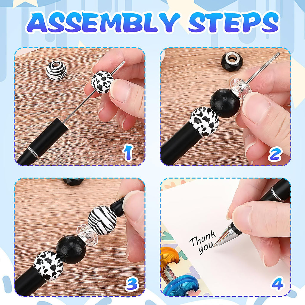 100 Pcs DIY Beadable Pens, Plastic Ballpoint Pens Bulk, Bead Pen with 100 Extra Refill Black Ink for Making Gift Students School Office Supplies (Multicolor)
