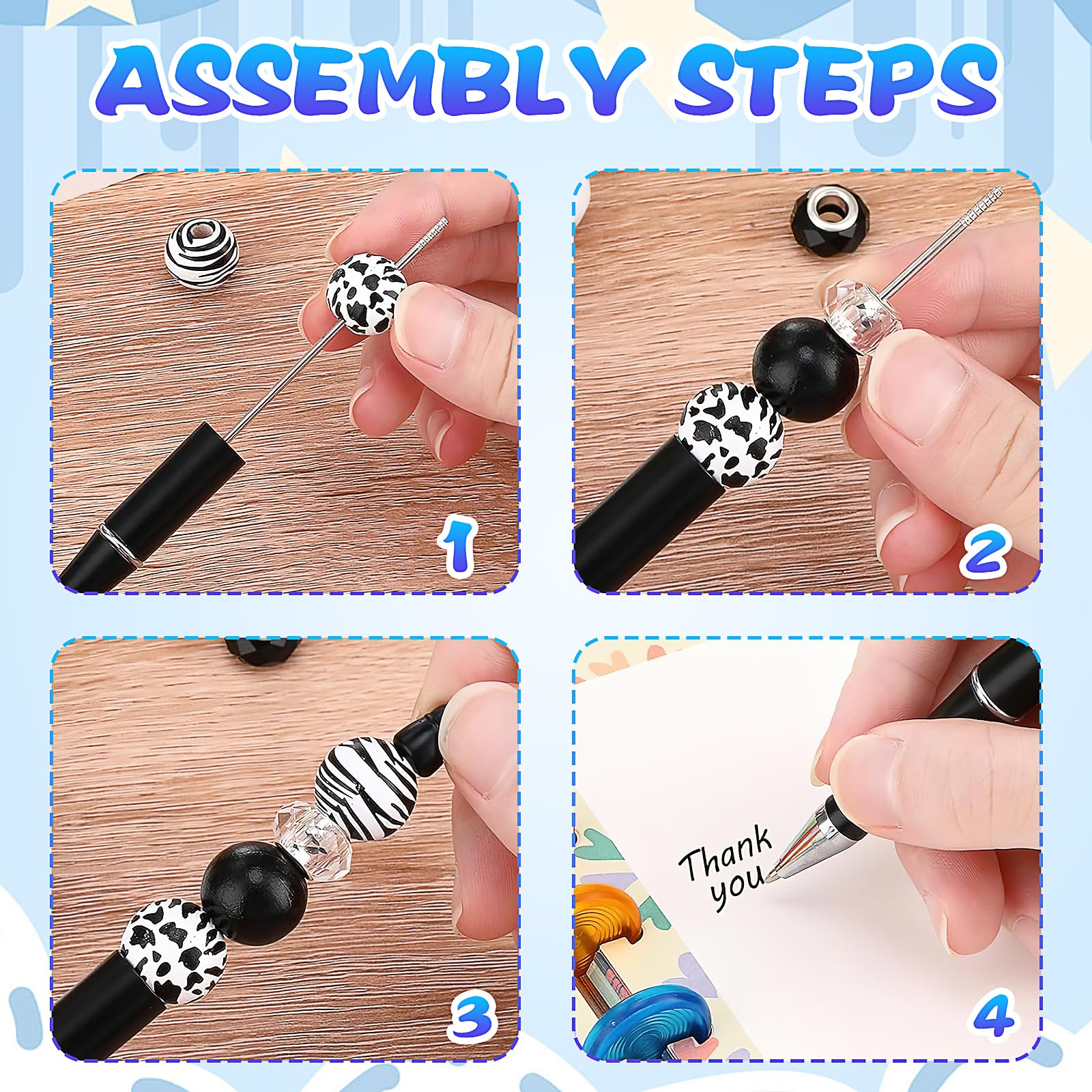 100 Pcs DIY Beadable Pens, Plastic Ballpoint Pens Bulk, Bead Pen with 100 Extra Refill Black Ink for Making Gift Students School Office Supplies (Multicolor)