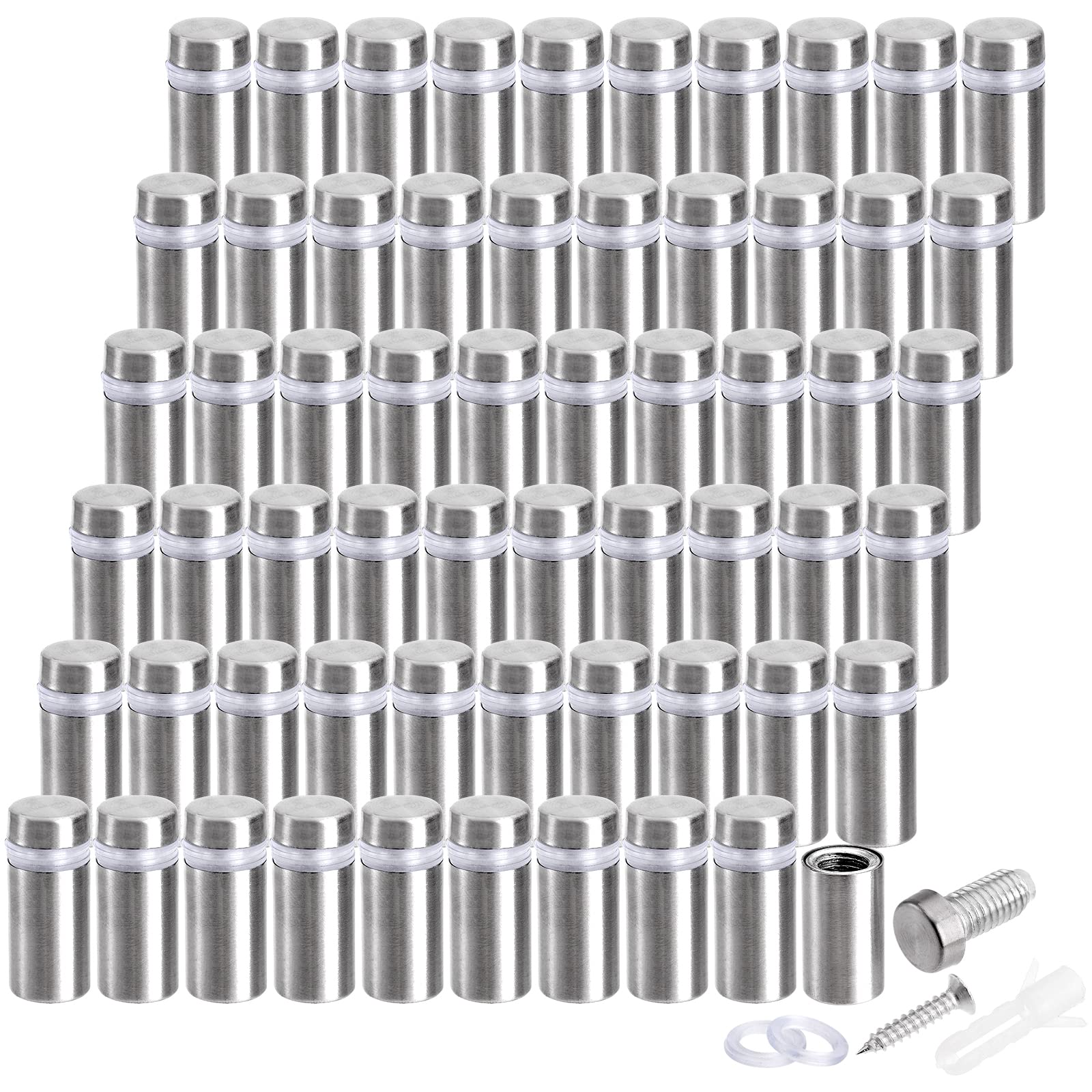 Coloch 60 Pcs Stainless Steel Standoff Screws, 1/2x1 Inch Mounting Glass Hardware Advertising Wall Standoff Sign Holders Screws for Hanging Acrylic Picture Frame, Glass Mounting, Office, Supermarket