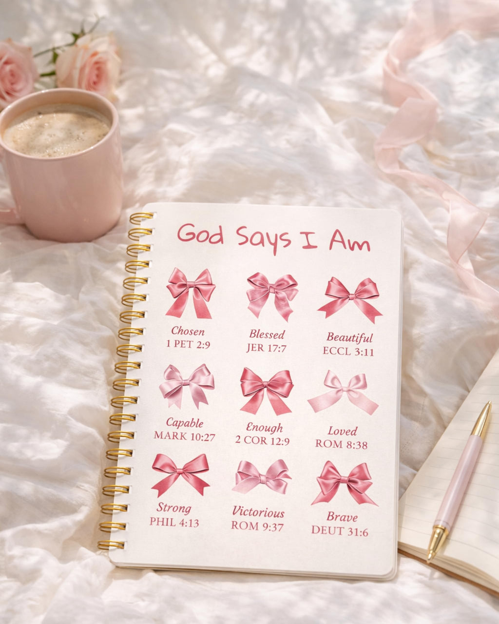 Bible Prayer Journal for Women, Pink Christian Notebook with Lines Gifts for Girls, Bible Study Supplies Guide Accessories, Preppy Bow Stuff Cute Church Spiral Notebook for Bible Notes, 5.5 X 8.3