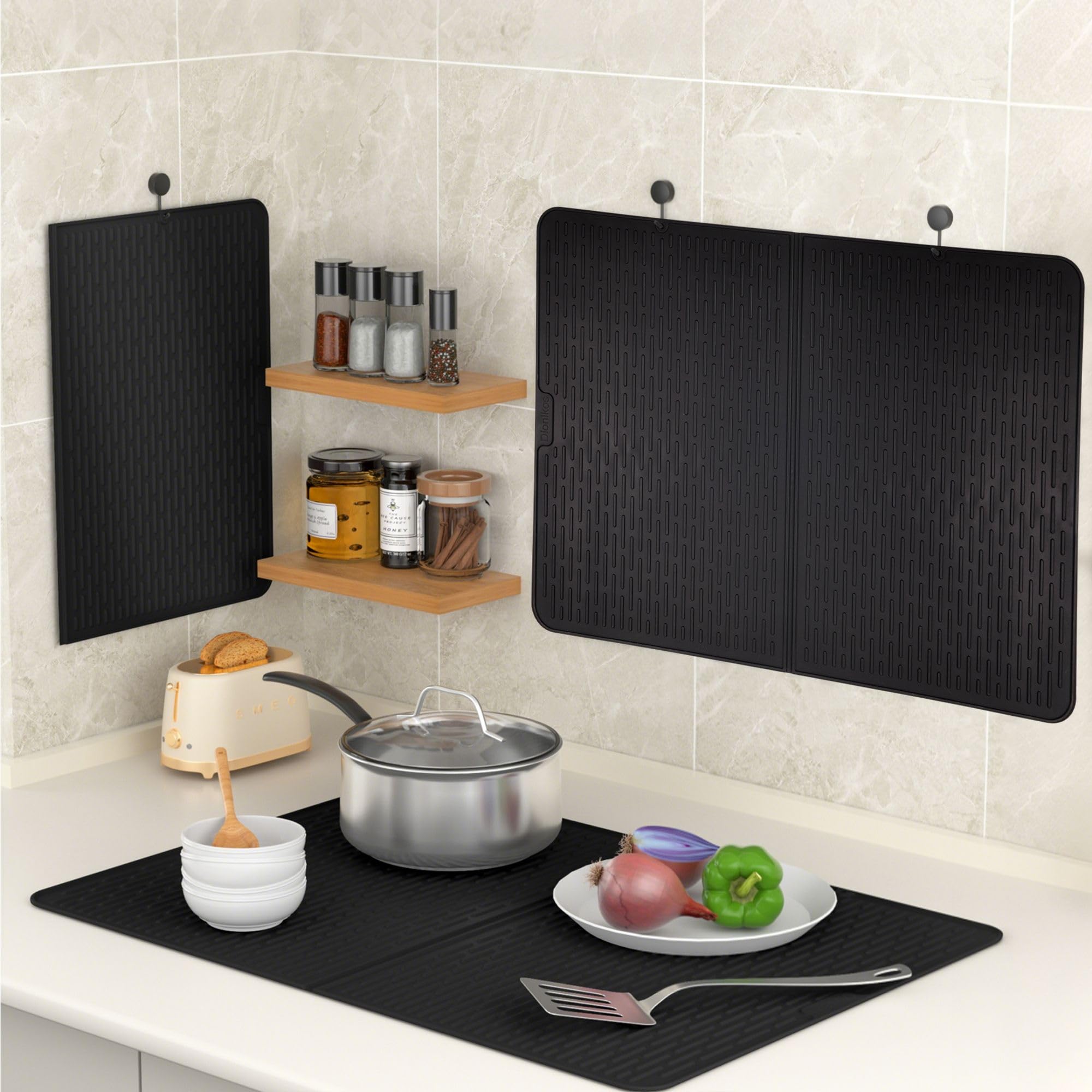 Thick Foldable Silicone Stove Top Cover – 50 × 71 cm (20 × 28 in) Stove Top Covers for Electric Stove, Induction Cooktop Protector, Glass Top Stove Cover, RV Stove Top Cover & Dish Drying Mat (Black)