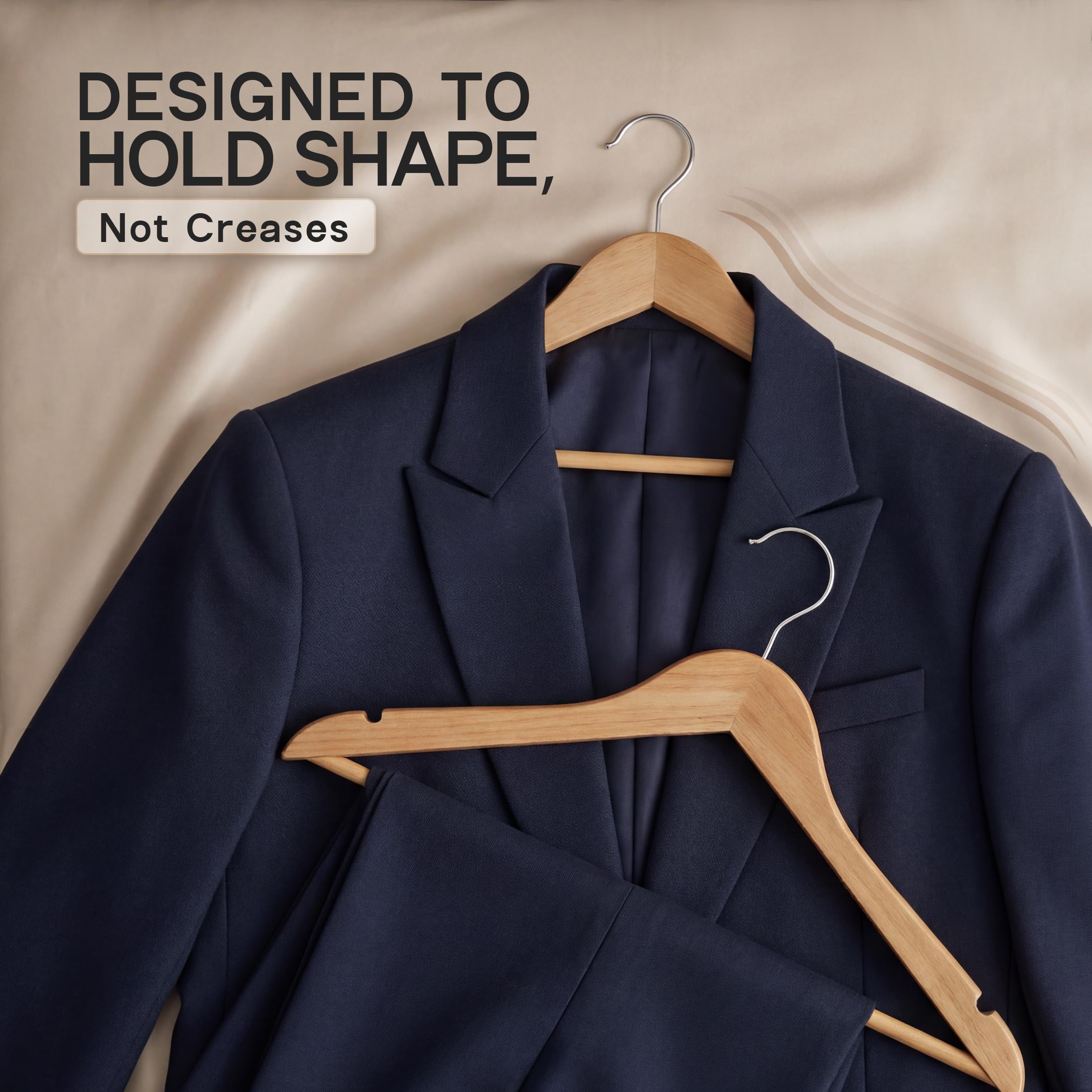 Beddora Wooden Hangers 20 Pack - 360 rotatable Swivel Hook Durable & Slim Lightweight with Shoulder Grooves - Wood Hanger for Clothes Coats Pants Suits Jackets in Natural