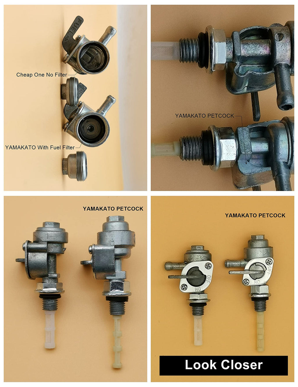 YAMAKATO Generator Fuel Shut Off Valve Petcock M10X1.25 for 1/4 inch Fuel Line, Tank On Off Gas Switch, with Filter