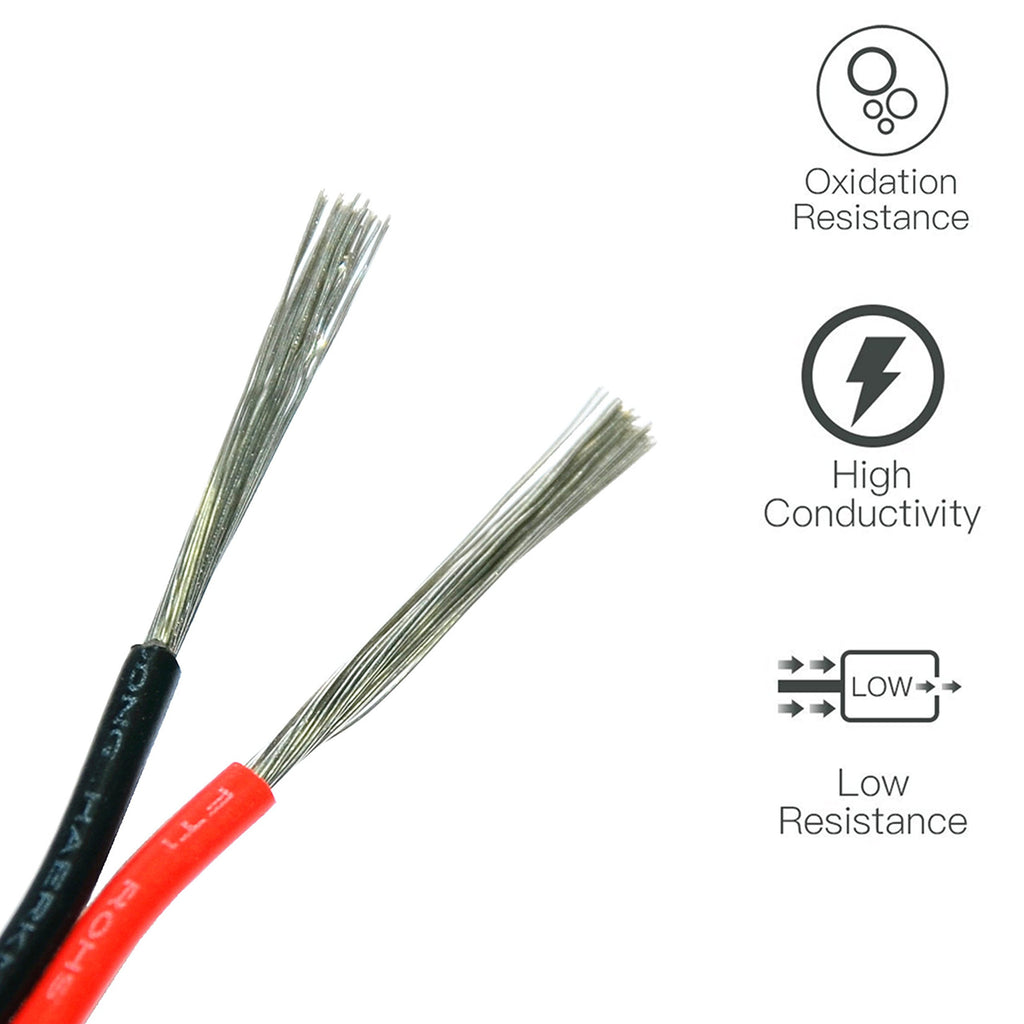 TUOFENG 22awg Electrical Wire 100 ft 22 Gauge Led Wire 2 Pin Extension Cable Wire Red Black Wires 12V/24V DC Cable for Led Strips Single Colour