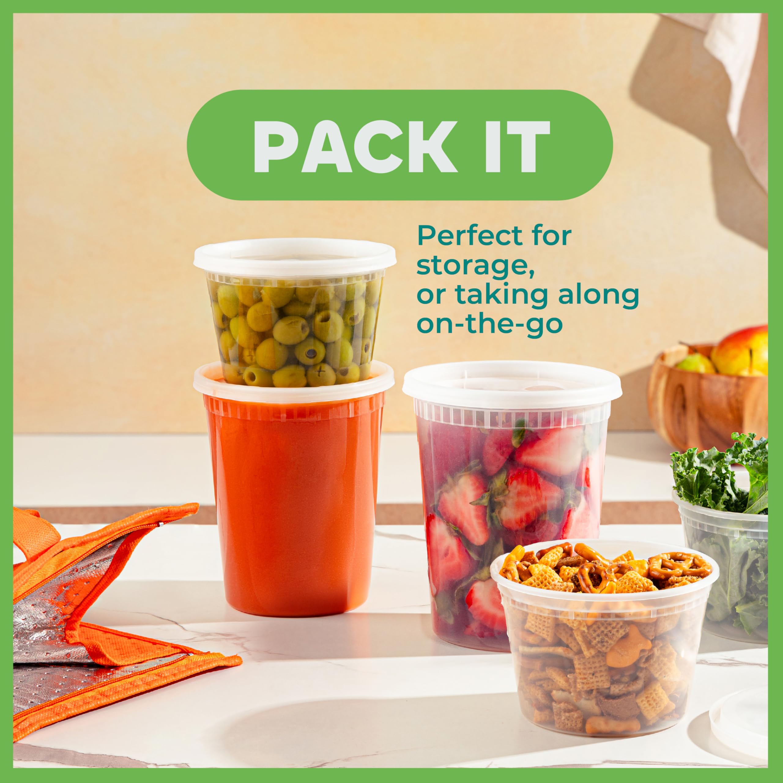 Deli Food Containers with Lids - (16 Sets) 8-32 Oz Quart Size & 8-16 Oz Pint Size Airtight Food Storage Takeout Meal Prep Containers, BPA-Free, Dishwasher, Microwave Safe