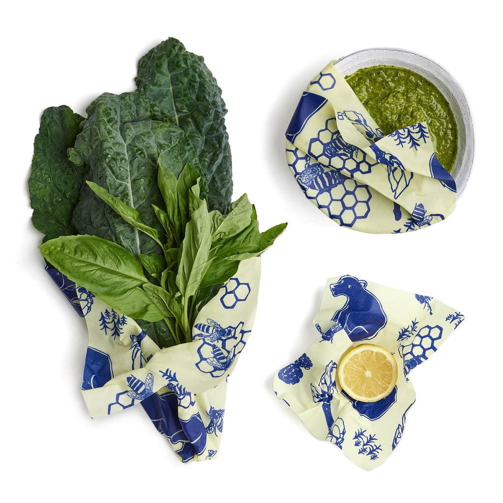 Bee's Wrap Beeswax Wraps for Food - 3 Pack of Assorted Beeswax Wraps - Small, Medium & Large Wrap - Made in USA Reusable Natural Food Wrap - Bees & Bears Print