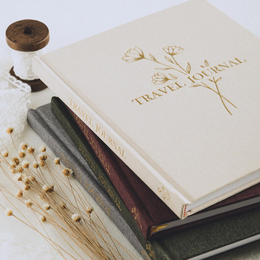 Lanpn Travel Photo Journal Notebook for Women Men, Linen Travel Log Diary Scrapbook Memory Book with Prompts, Anniversary Journals Traveling Gifts (Burgundy, 110 Pages)