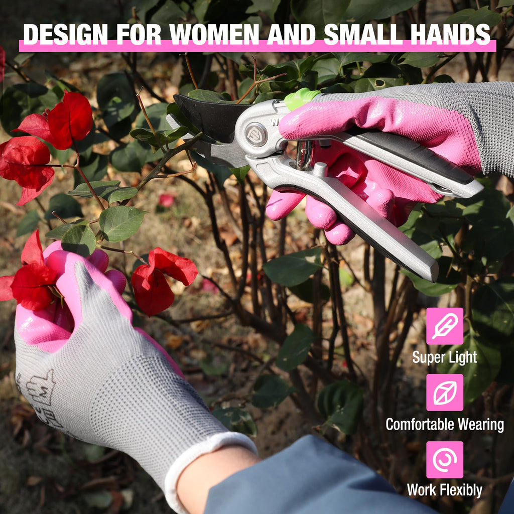 HAUSHOF 6 Pairs Garden Gloves for Women, Nitrile Coated Working Gloves, for Gardening, Restoration Work, Pink & Green, M