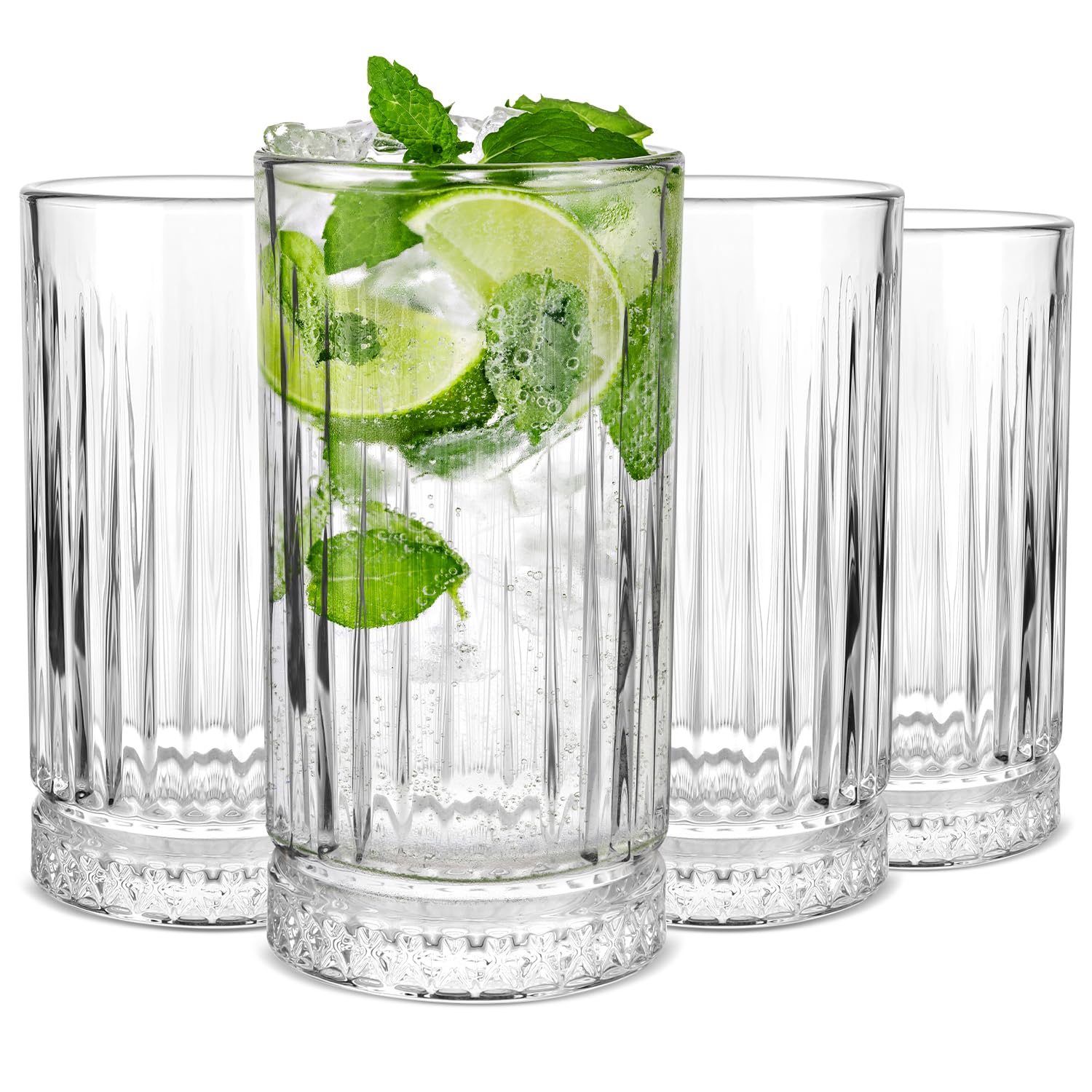 Cambareign Highball Glasses Set of 4, 16oz Tall Drinking Glasses, Lead-Free Crystal Water Glassware for Juice, Cocktails, Iced Tea