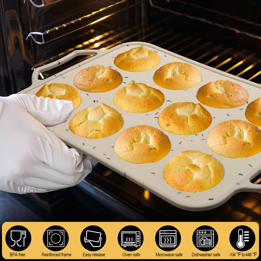 2 Pack Silicone Muffin Pans for Baking with Metal Reinforced Frame, Cupcake Pans Nonstick 12 Regular Size Cups, BPA Free Muffin Tin for Egg Bites Cake, Easy Pop Out & Dishwasher/Microwave/Freezer Safe