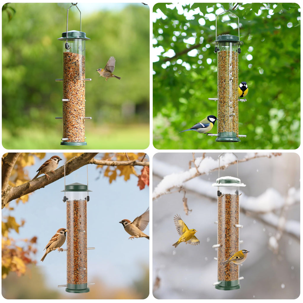 MIXXIDEA Finch Bird Feeder Hanging Metal Thistle Seed Feeder with 8 Feeding Ports Nyger Seed Feeder, Goldfinch Feeder for Outdoors Garden Green