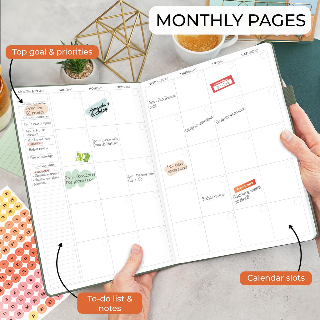 Clever Fox Appointment Book – Hourly Schedule Planner with 15-Minute Increments – Time Box Planner for Daily Work & To-Dos – Weekly & Monthly Spreads, Undated, Hardcover, 8.3x11″ (Cypress)