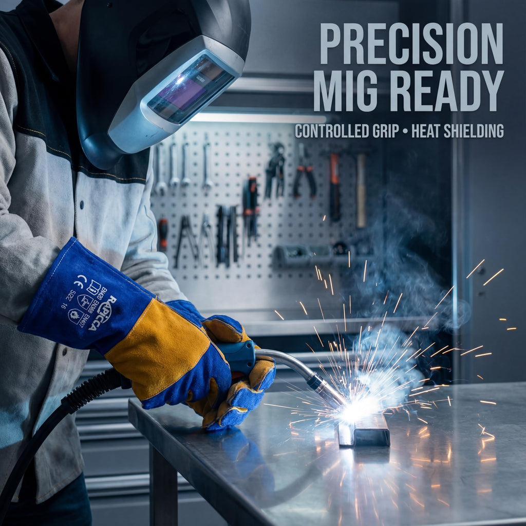 RAPICCA Welding Gloves Fire Heat Resistant: Fireproof Leather For Stick Mig Flux-Core Welder Forge Blacksmith Fireplace Wood Stove Fire Pit Furnace Handling Dry ice - One Size Blue 16IN 932℉