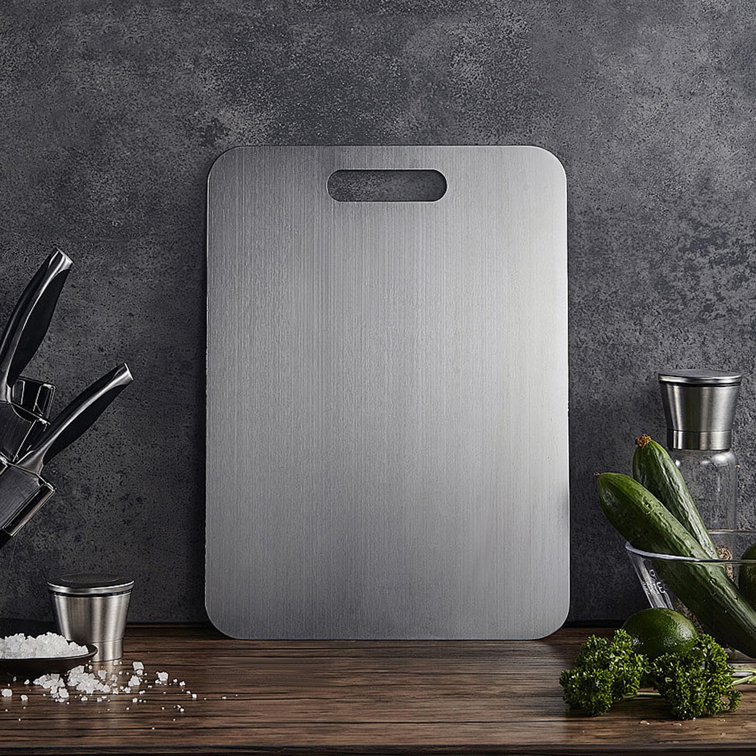 2-Pack Stainless Steel Cutting Board for Kitchen, Double-Sided Food-Grade 304 Chopping Board, Large for Meat, Small for Vegetables & Fruit, BPA-Free, Dishwasher Safe, Durable
