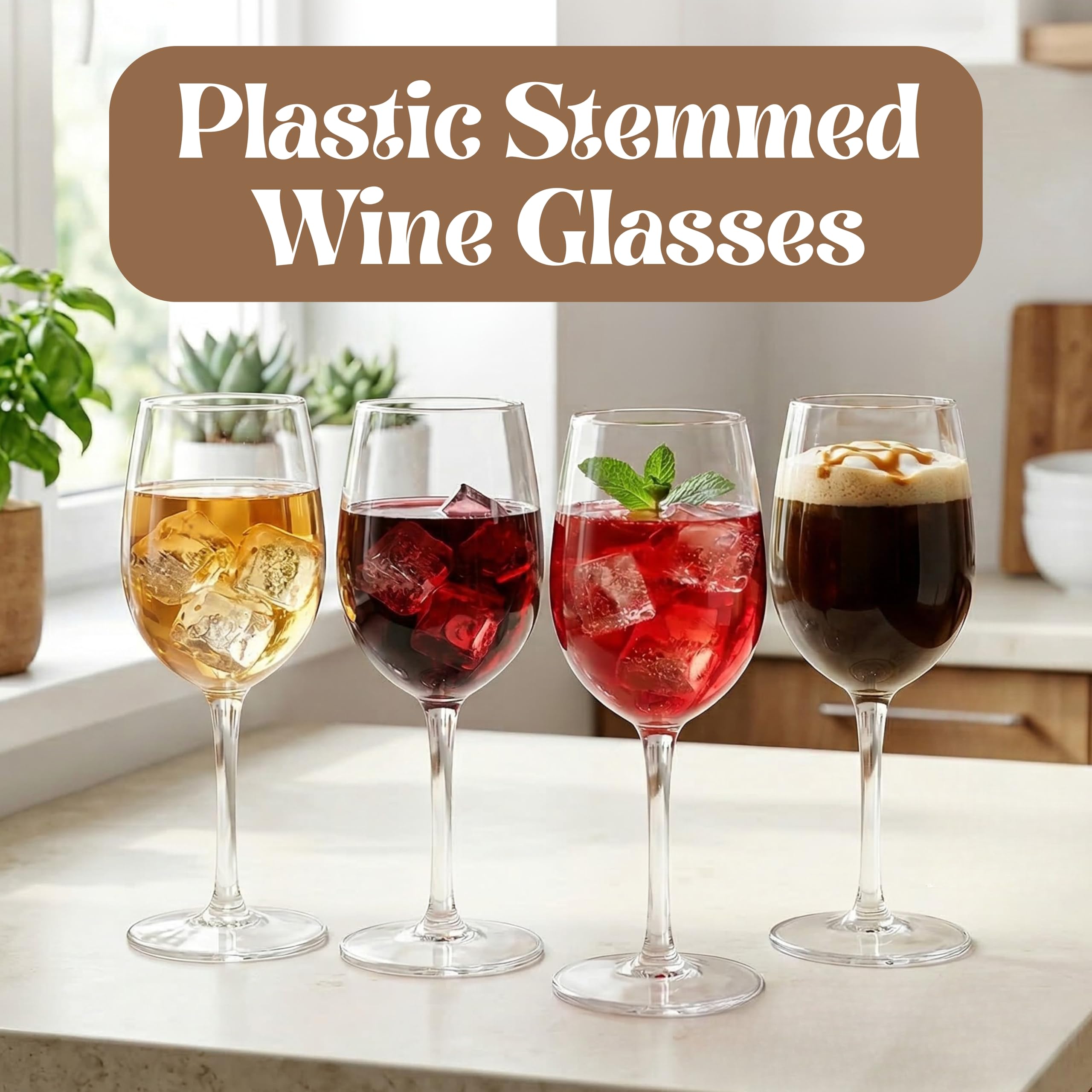ZEAYEA 4 Pack Unbreakable Stemmed Wine Glasses, 12 oz Plastic Red Wine Glasses, Reusable Champagne Glasses, Outdoor Wine Goblets, BPA-Free Drink Glasses for Party Holiday Wedding Picnic